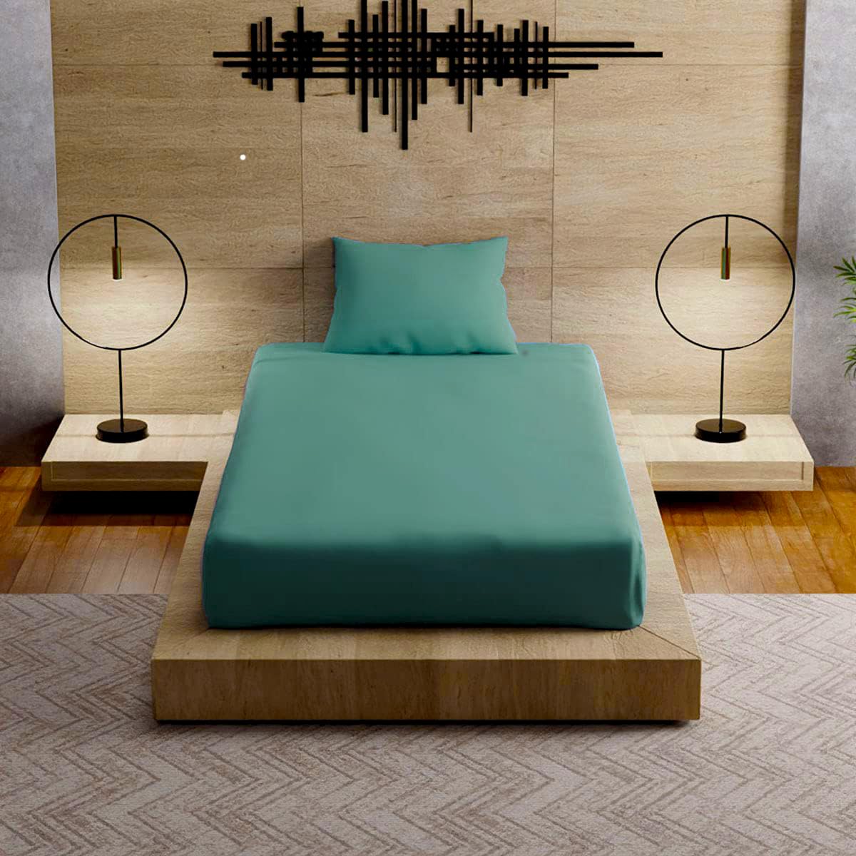 Living Leisure 300 Thread Count Cotton Satin Flat Bedsheet Set for Single Bed with 1 Pillowcase, Sage, Twin