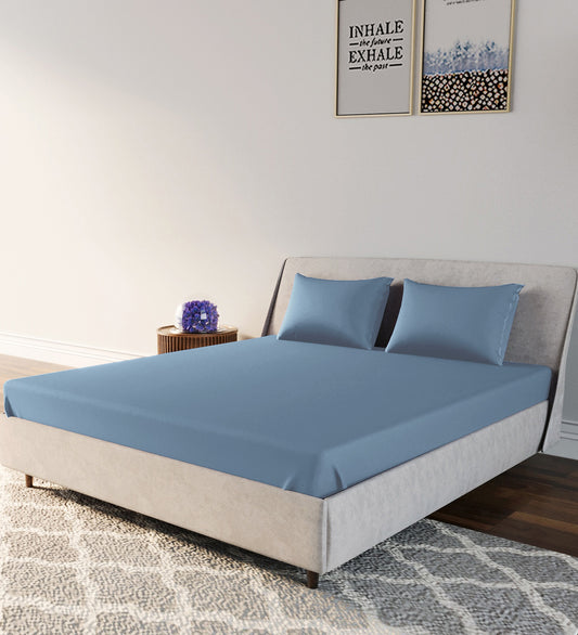 Living Leisure 300 Thread Count Cotton Satin Flat Bedsheet Set for Double Bed with 2 Pillowcases, Sage, Queen