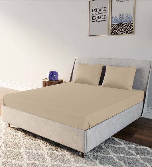 LIVING LEISURES 100 Percent Pure Cotton Percale 200 TC Solid King Size Flat Bedsheet for Double Bed with Two Pillow Cover Set | 108x108 Inch