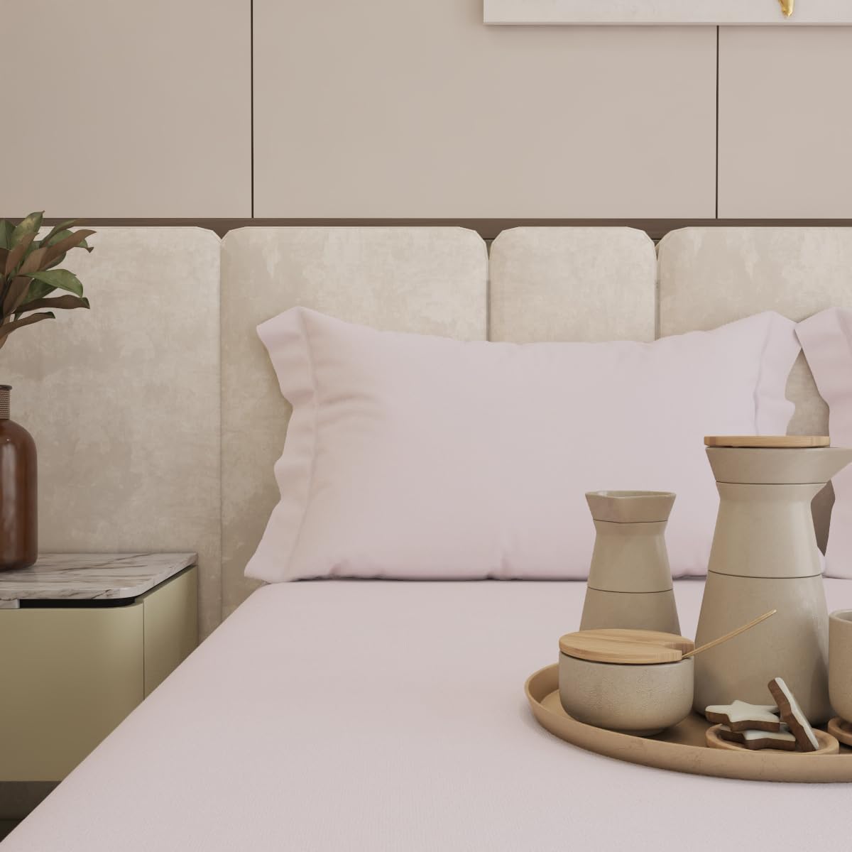 Living Leisure 600 Thread Count Cotton Satin Flat Bedsheet Set with 2 Pillowcases, Pink, Queen