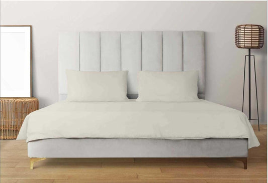 Living Leisure 200 Thread Count Cotton Satin Flat Bedsheet Set for Double Bed with 2 Pillowcases, Ivory, Queen