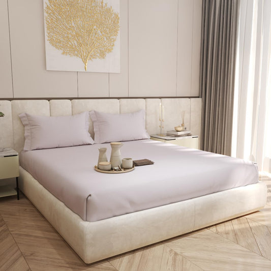 Living Leisure 400 Thread Count Cotton Satin Flat Bedsheet Set with 2 Pillowcases, Pink, Queen