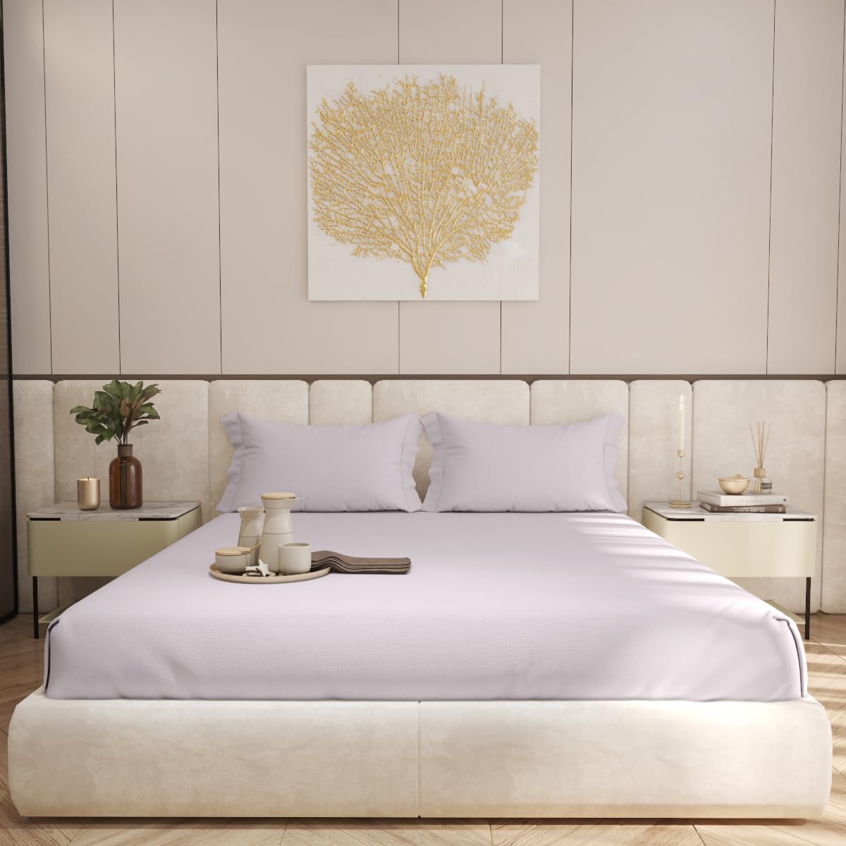 Living Leisure 600 Thread Count Cotton Satin Flat Bedsheet Set with 2 Pillowcases, Pink, Queen