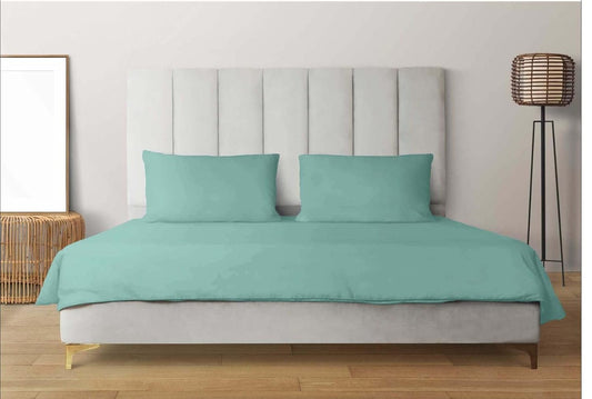 Living Leisure 200 Thread Count Cotton Satin Flat Bedsheet Set for Double Bed with 2 Pillowcases, Queen, Light Green