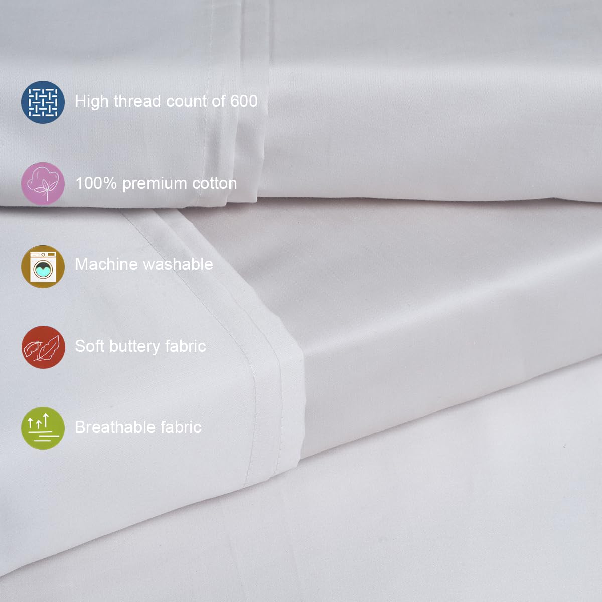 Living Leisure 600 Thread Count Cotton Satin Flat Bedsheet Set with 2 Pillowcases, Light Grey ,King