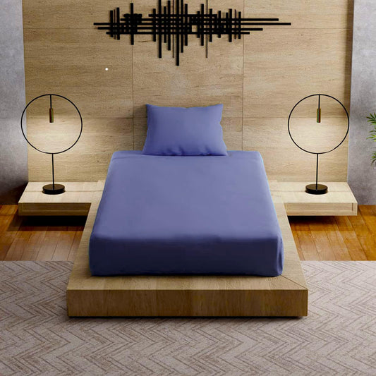 Living Leisure 200 Thread Count Cotton Satin Flat 1 Bedsheet Set with 1 Pillowcase, Dark Blue, Twin