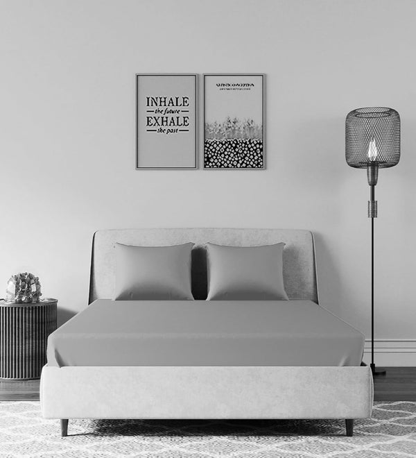 Living Leisure 300 Thread Count Cotton Satin Flat Bedsheet Set for Double Bed with 2 Pillowcases, Silver, Queen