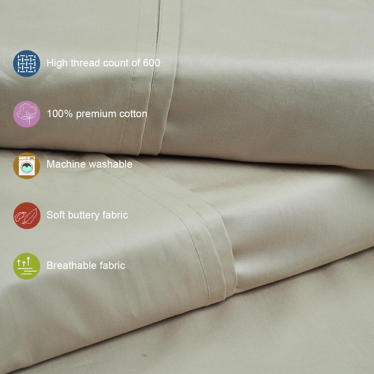 Living Leisure 600 Thread Count Cotton Satin Flat Bedsheet Set with 2 Pillowcases, Champagne, King