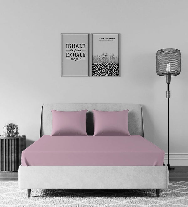 LIVING LEISURES 200 Thread Count Cotton Satin Flat Bedsheet Set for Double Bed with 2 Pillowcases, Lilac, King