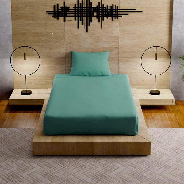 LIVING LEISURES 200 Thread Count Cotton Satin Flat 1 Bedsheet Set with 1 Pillowcase, Light Green, Twin